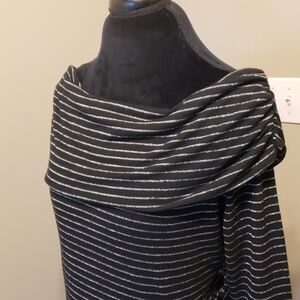 Torrid silver striped black off shoulder dress